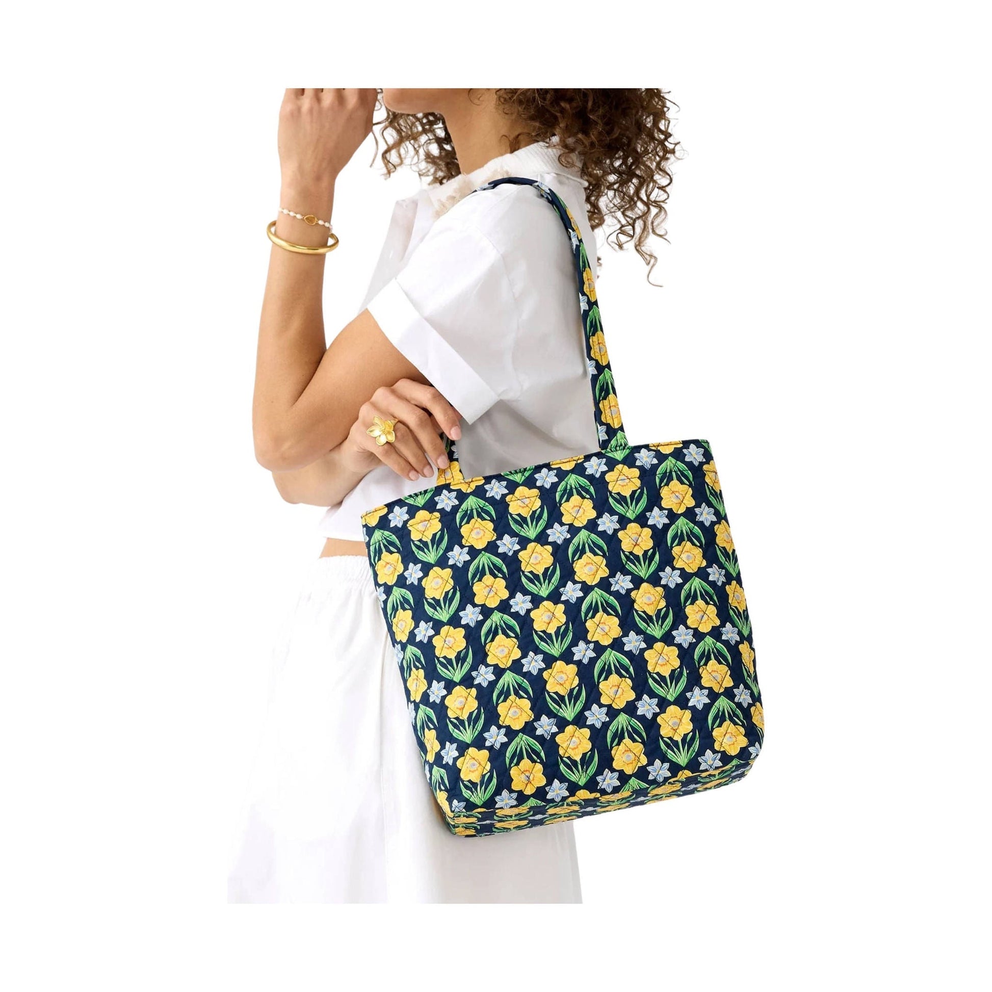 Vera Bradley Small Original Zip Tote Bag - Daffodils In Premium Cotton by Lenny's Shoe & Apparel