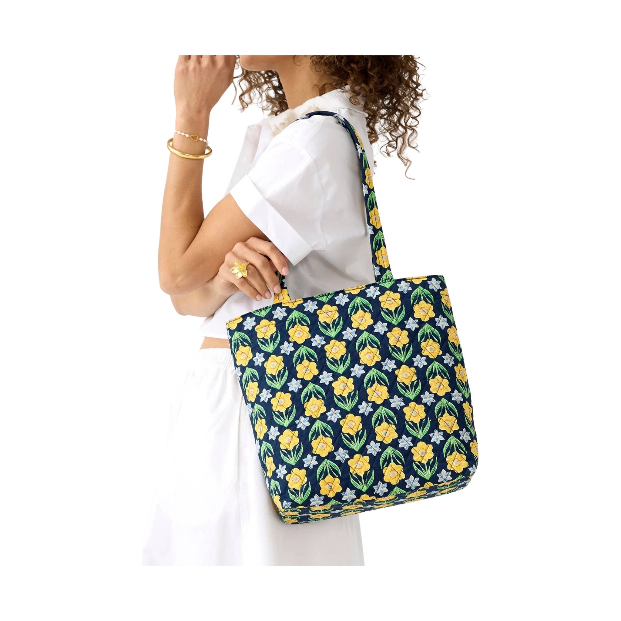 Vera Bradley Small Original Zip Tote Bag - Daffodils In Premium Cotton by Lenny's Shoe & Apparel
