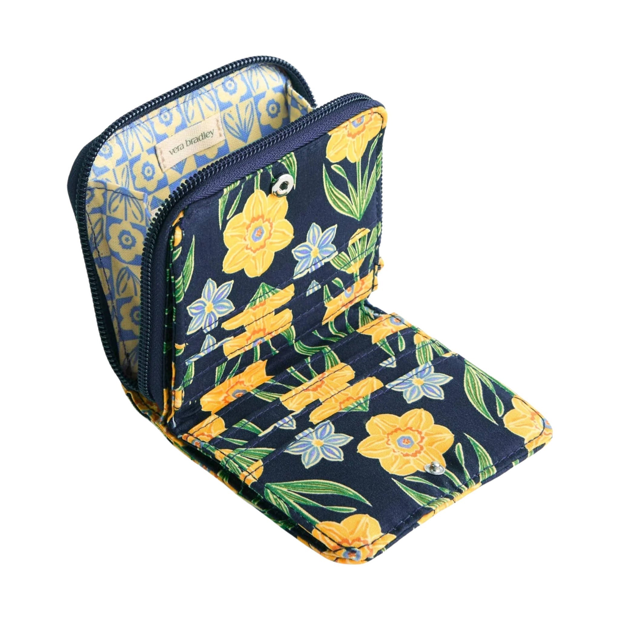 Vera Bradley Small Zip Around Wallet - Daffodils In Premium Cotton by Lenny's Shoe & Apparel