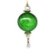 Ribbed Sphere Glass With Gold Accents - Green