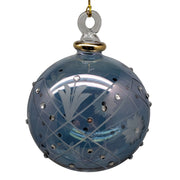 Slate Blue Ball Ornament with Crystal Chatons and Gold Crown
