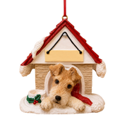 Ceramic Doghouse Ornament - Wire Fox Terrier
