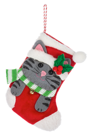Mini Pet Stockings Gift Card Holder / Ornament - Cat Green Scarf