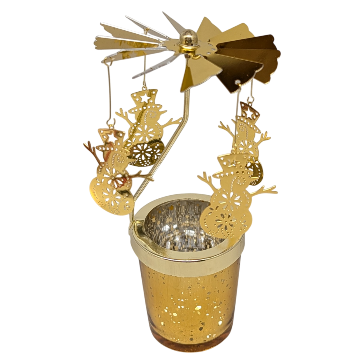 Starry Sky Rotating Candle Holder - Gold with Snowman Dangles