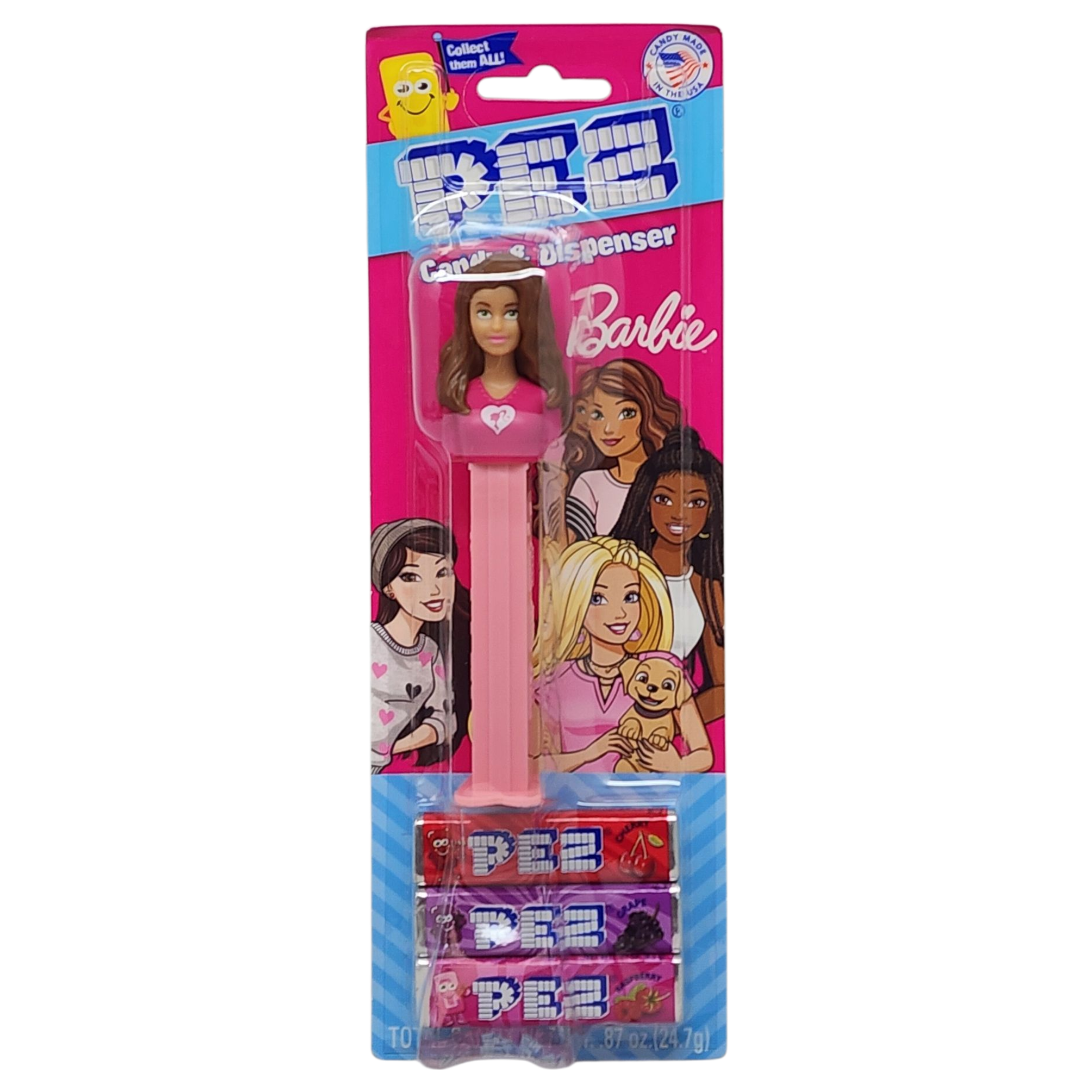 Pez Barbie Dispenser with 3 Candy rolls - Brown Hair Barbie