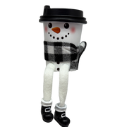 Cup of Cheer Snowmen  Shelfsitters  -Black and White Scarf