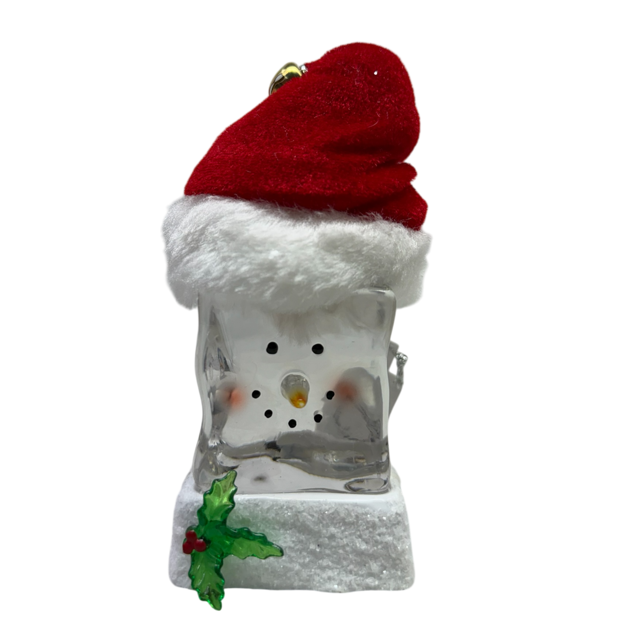 Lighted Snowman Cube with Santa Hat Ornament