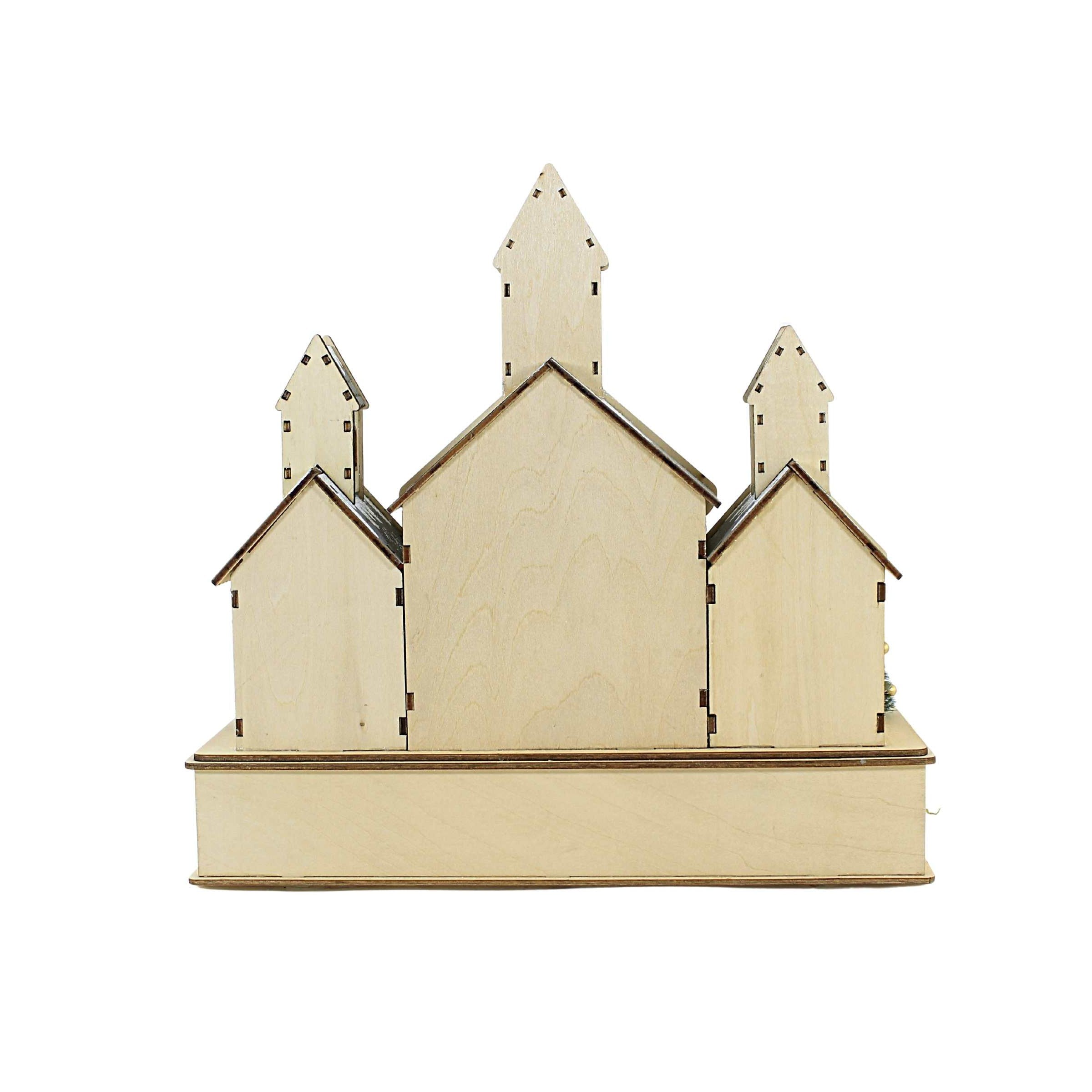 LED Wooden Church with Nativity Scene - 12 inch