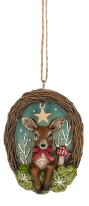 Woodland Deer in Twig Wreath Ornaments
