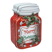Jar Shaped Christmas Cookie Gift Tin -  Merry Christmas Holly