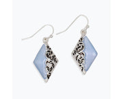 Silver Filigree Earrings with Soft Blue Inlay