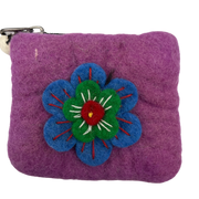 Felt Wool  Vibrant Purple Coin Purse with Flower Applique