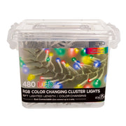 16' 480-Light Twinkle 3MM LED Color Changing Cluster Garland With Clear Wire