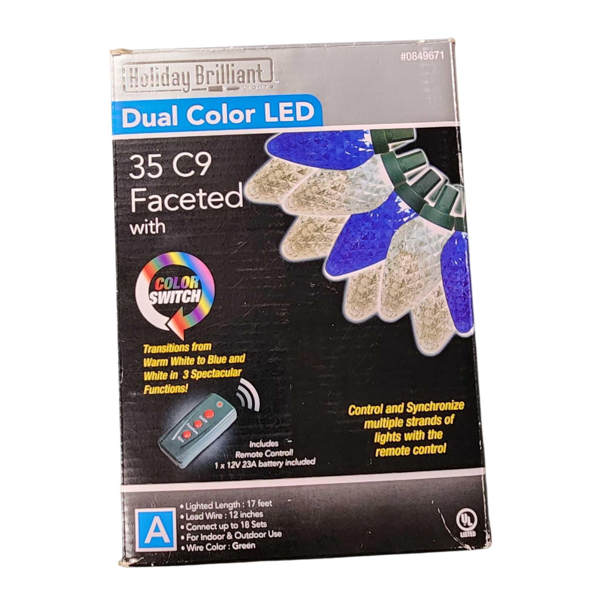 35 Dual Color C9 Faceted with Remote - Blue&White
