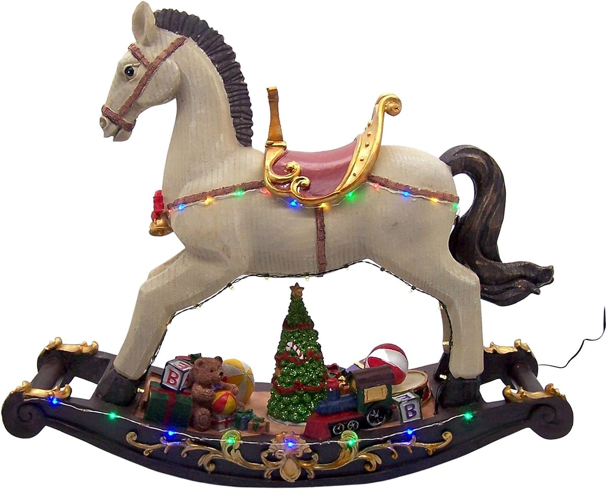 Musical Rocking Horse Village Scene - 23" tall