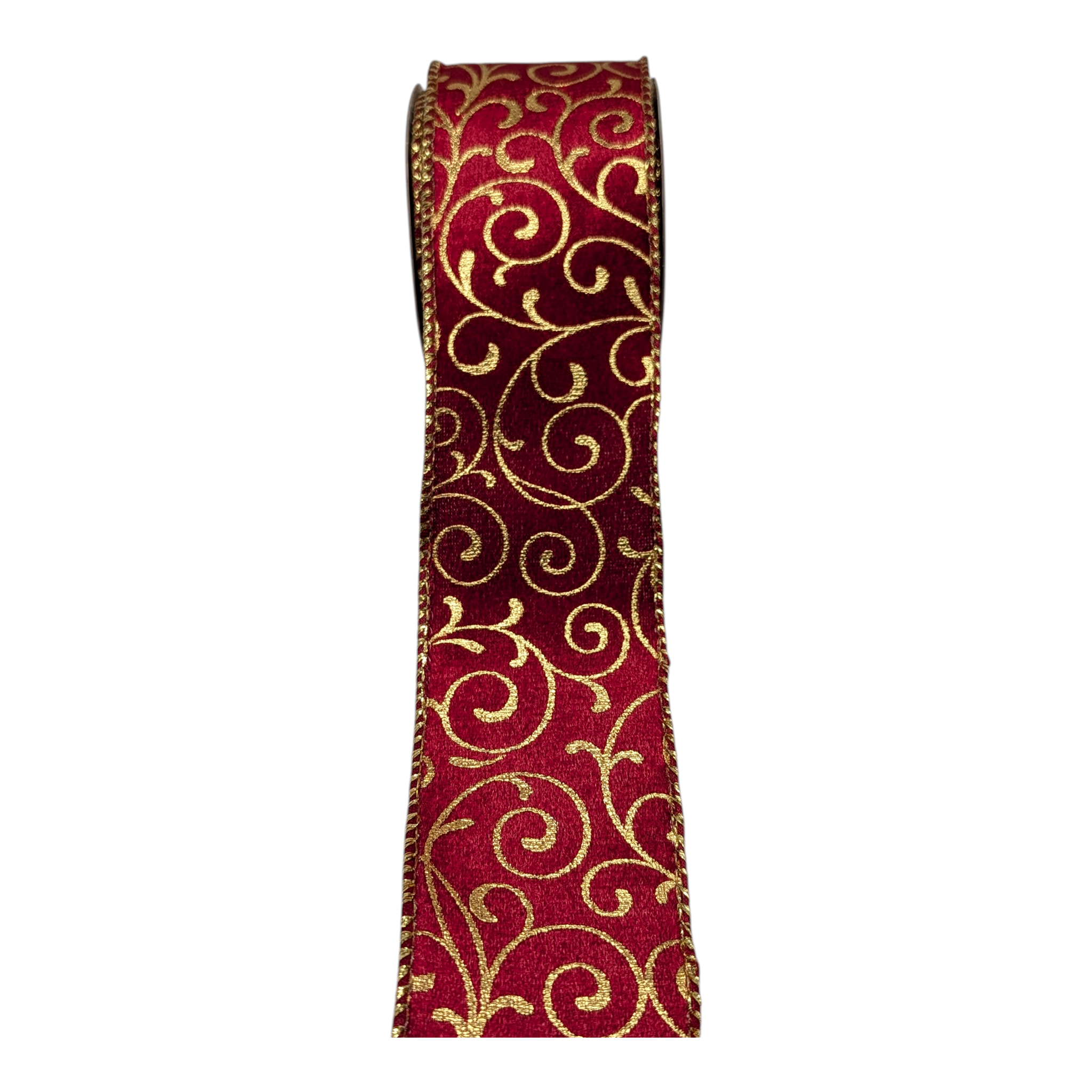 2.5" x 3 Yard Christmas Ribbon - Red Gold Scrollwork