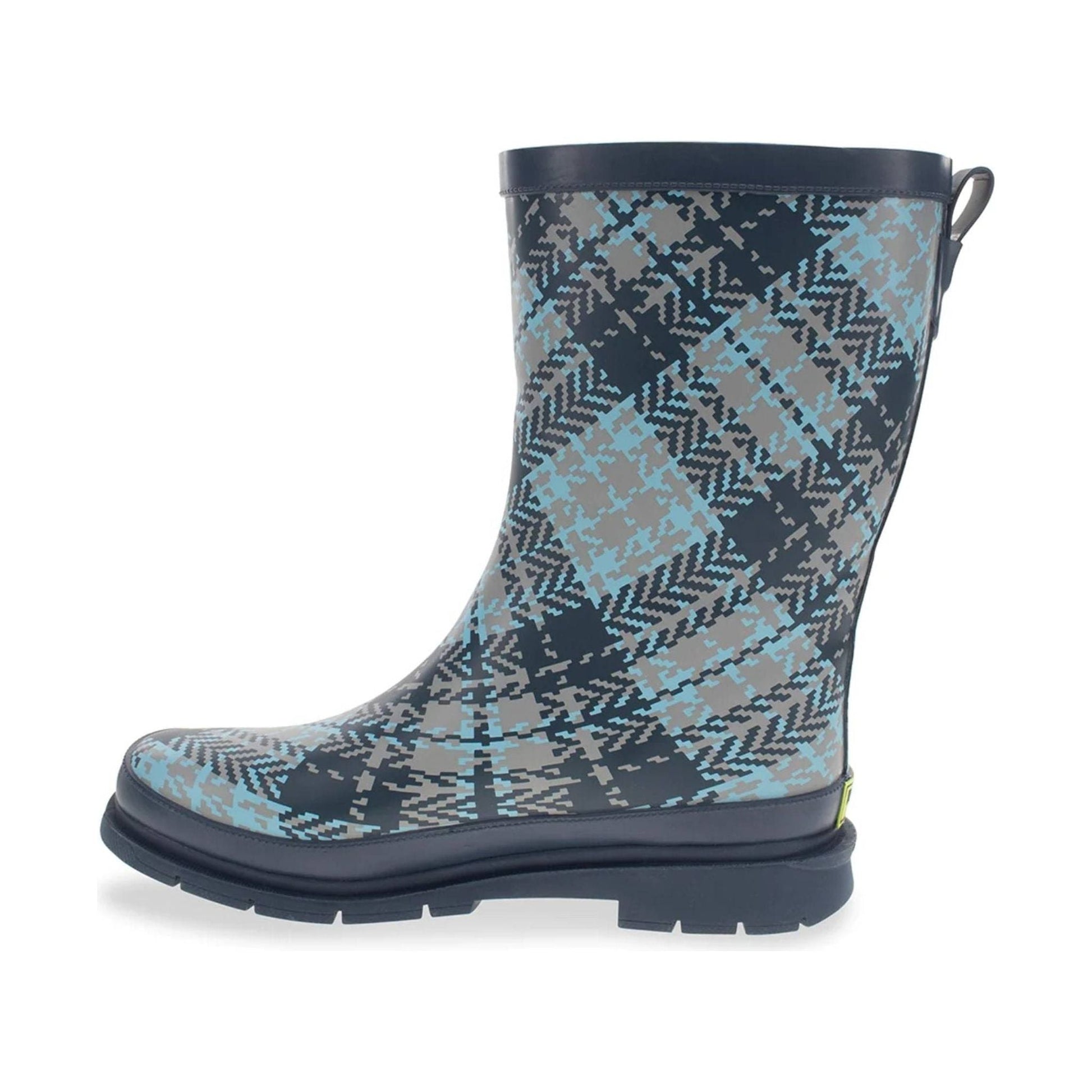 Western Tweed Plaid Faux Fur Mid Rain Boot - Blue Plaid by Lenny's Shoe & Apparel