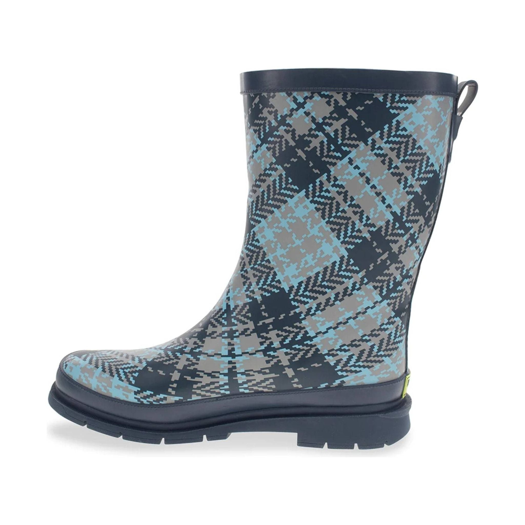 Western Tweed Plaid Faux Fur Mid Rain Boot - Blue Plaid by Lenny's Shoe & Apparel