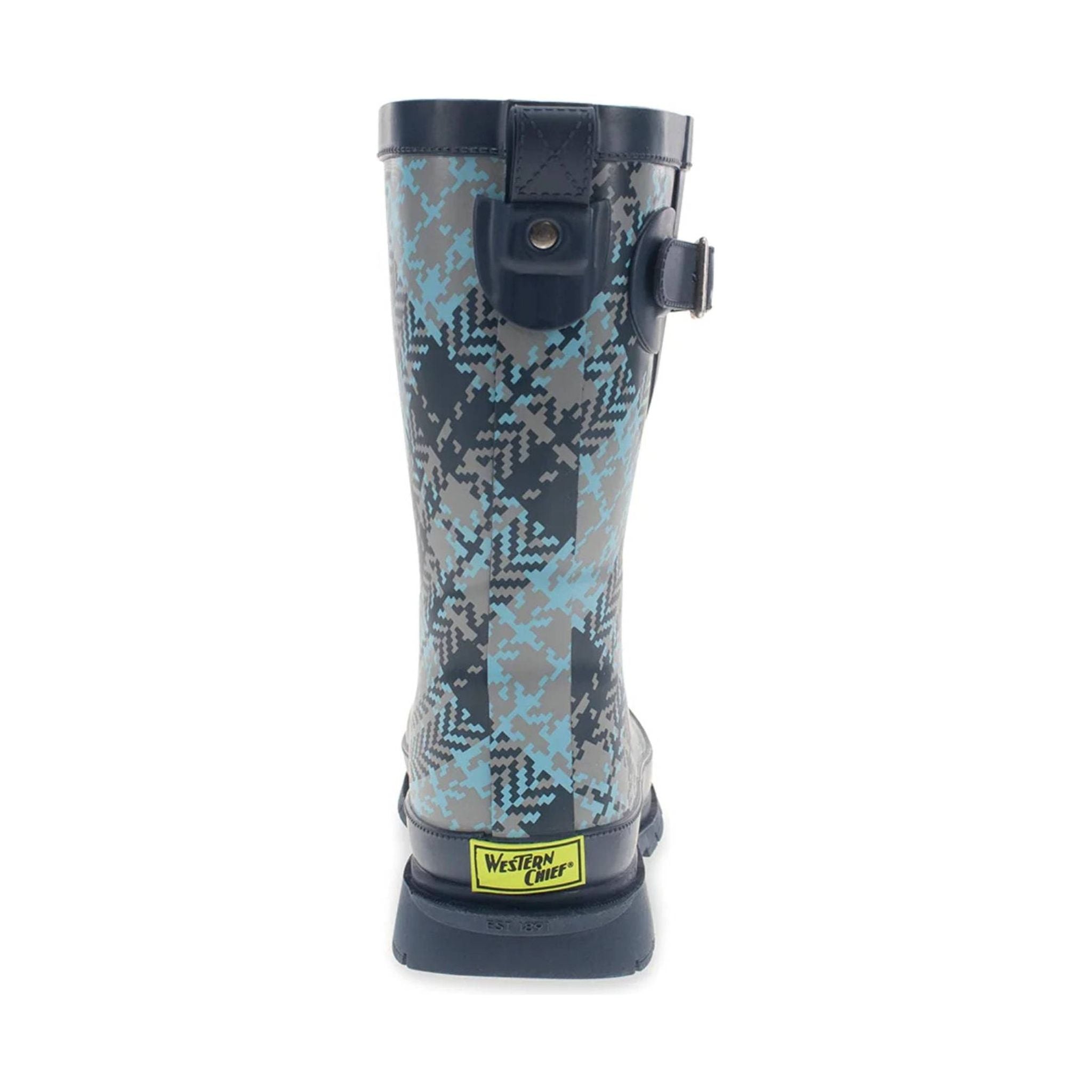 Western Tweed Plaid Faux Fur Mid Rain Boot - Blue Plaid by Lenny's Shoe & Apparel