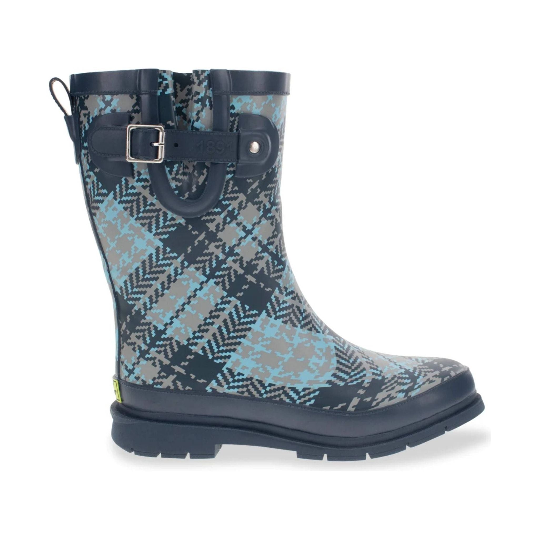 Western Tweed Plaid Faux Fur Mid Rain Boot - Blue Plaid by Lenny's Shoe & Apparel