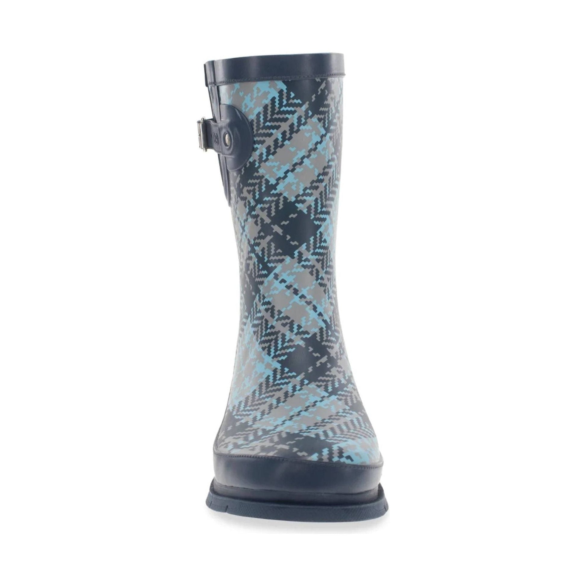 Western Tweed Plaid Faux Fur Mid Rain Boot - Blue Plaid by Lenny's Shoe & Apparel