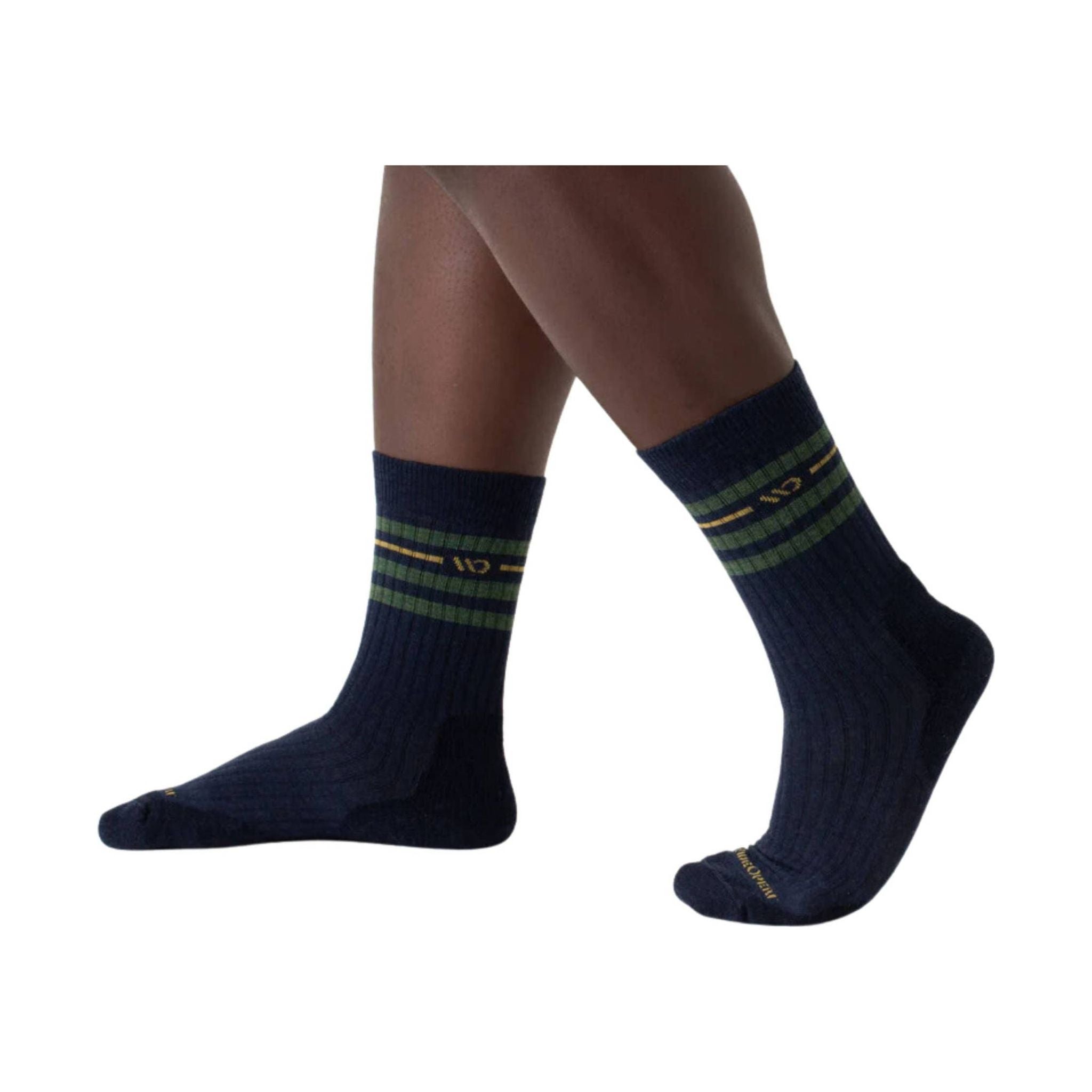 Wide Open Men's Vintage Stripe Cushioned Crew Socks - Denim by Lenny's Shoe & Apparel