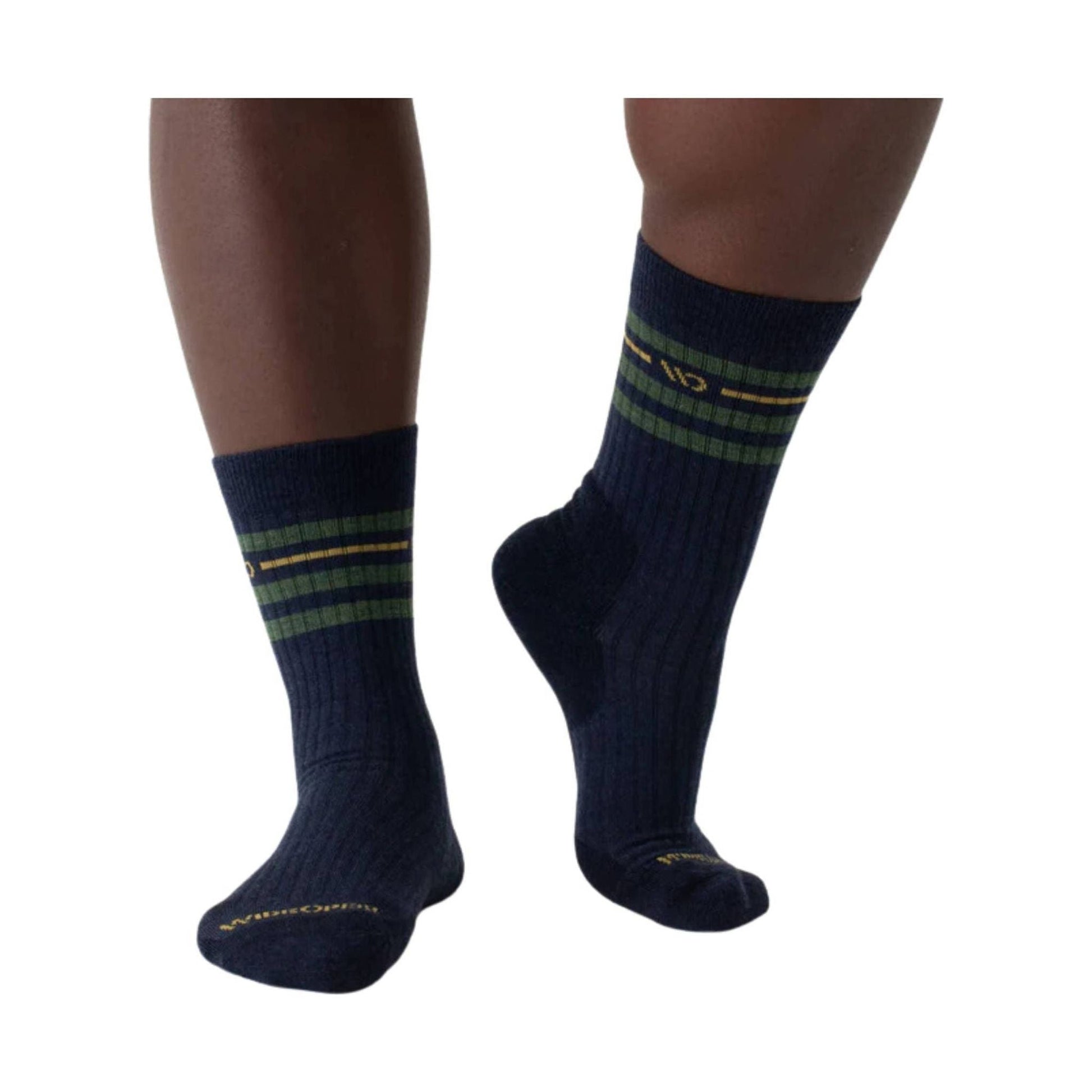 Wide Open Men's Vintage Stripe Cushioned Crew Socks - Denim by Lenny's Shoe & Apparel