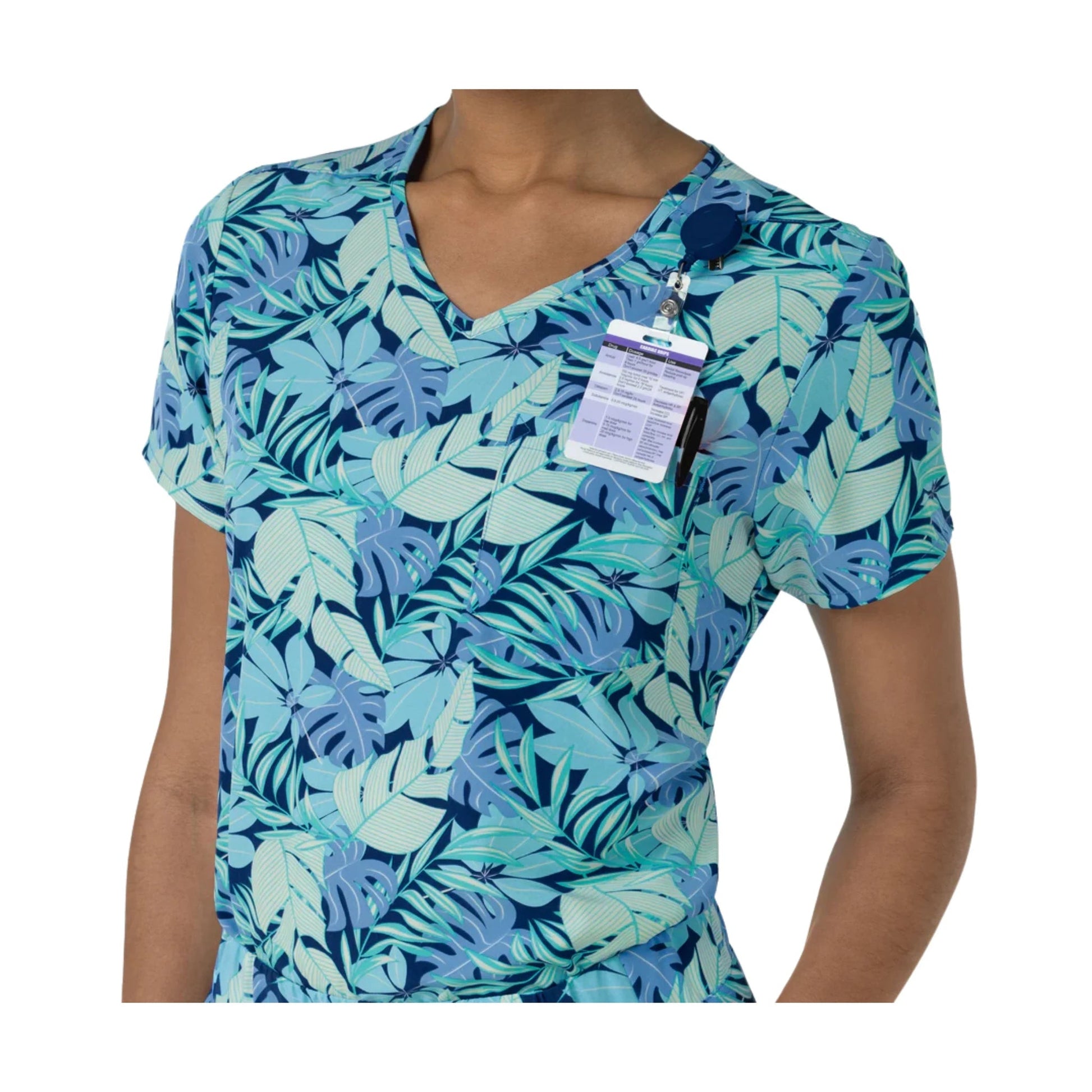 Wink Women's 1 Pocket Tuck In Print Scrub Top - Breezy Palms by Lenny's Shoe & Apparel