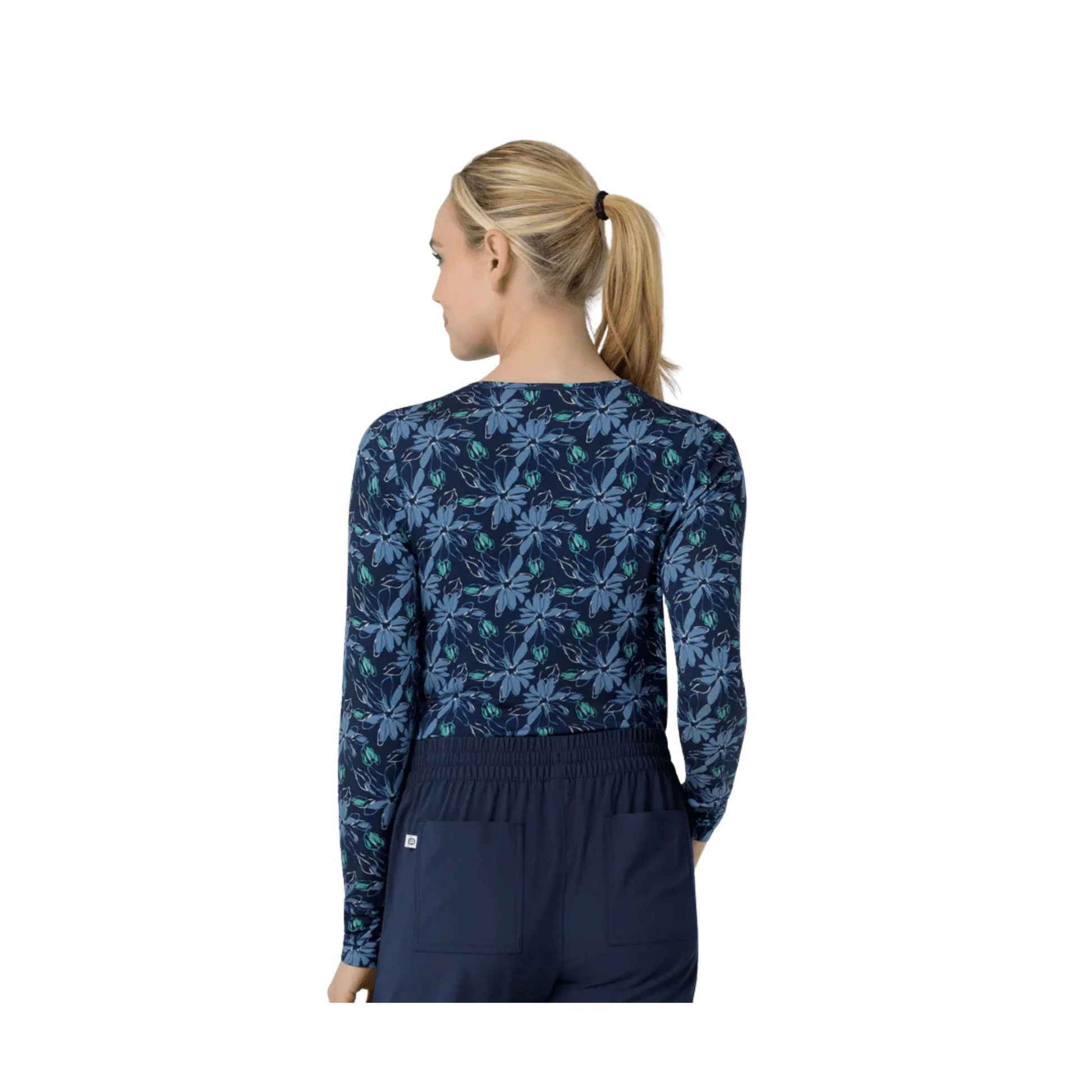 Wink Women's All Over Print Silky Scrub Tee - Beachy Blooms Navy by Lenny's Shoe & Apparel