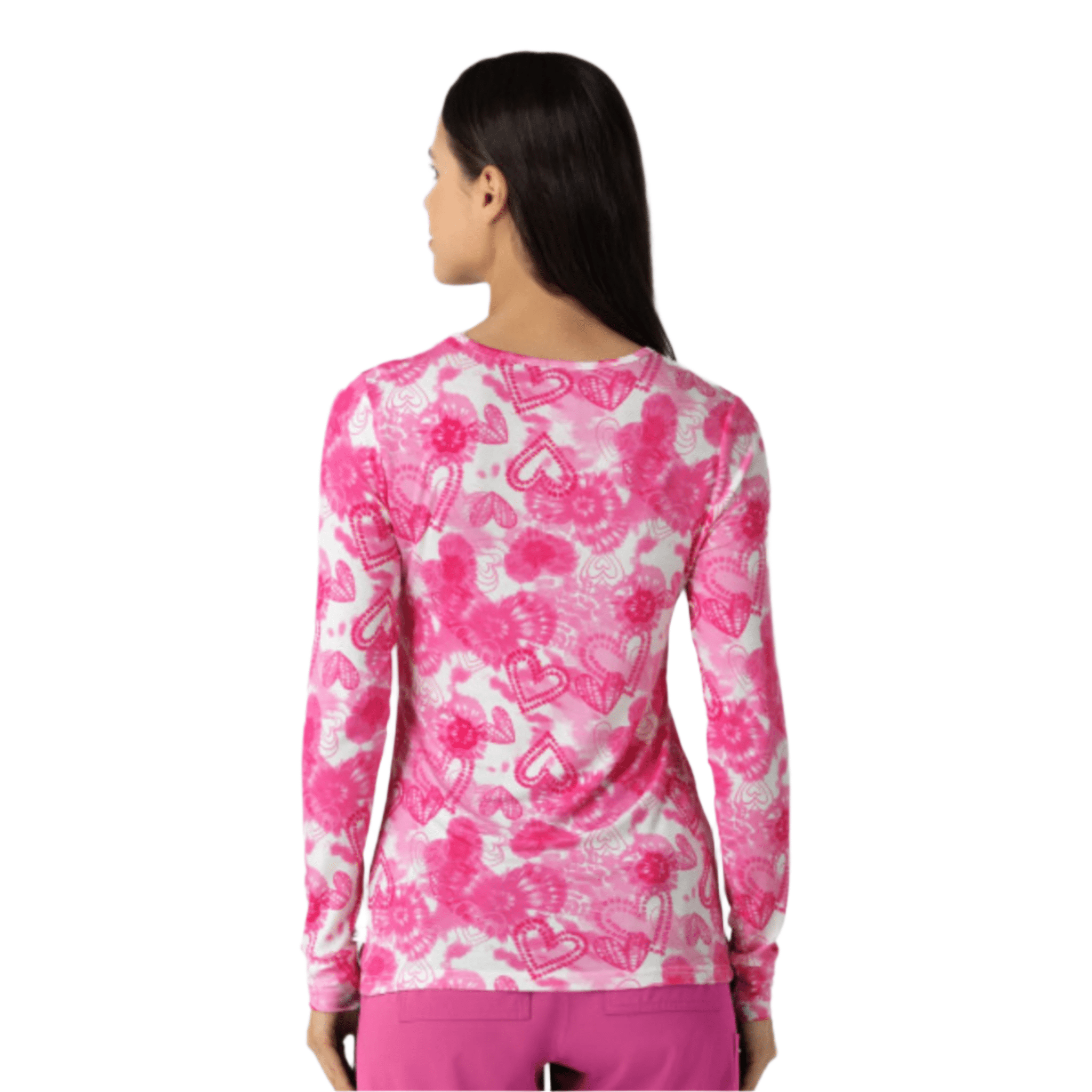 Wink Women's All Over Print Silky Scrub Tee - Heart Ties Pink by Lenny's Shoe & Apparel