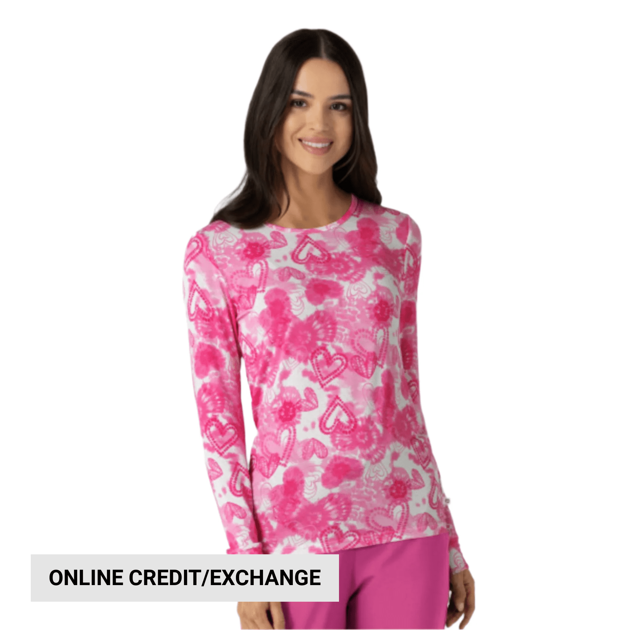 Wink Women's All Over Print Silky Scrub Tee - Heart Ties Pink by Lenny's Shoe & Apparel