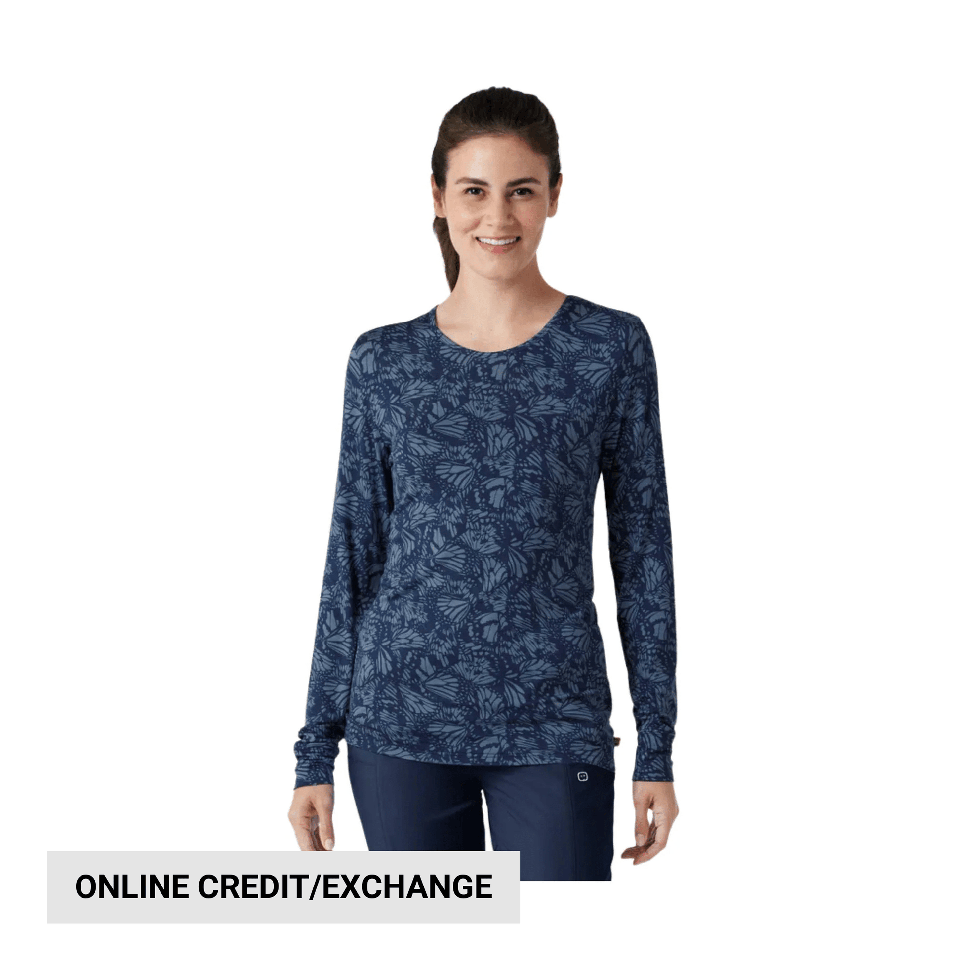 Wink Women's All Over Print Silky Scrub Tee - Sky Flutter Navy by Lenny's Shoe & Apparel