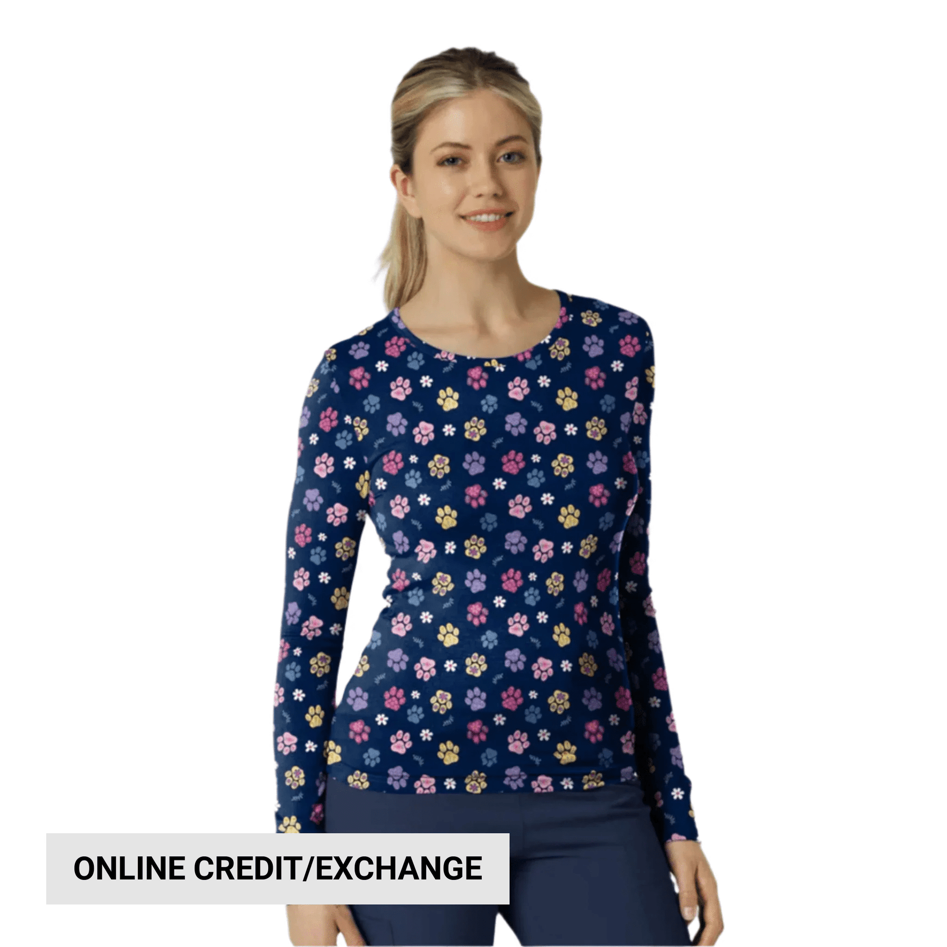 Wink Women's All Over Print Silky Scrub Tee - Springtime Stroll Navy by Lenny's Shoe & Apparel