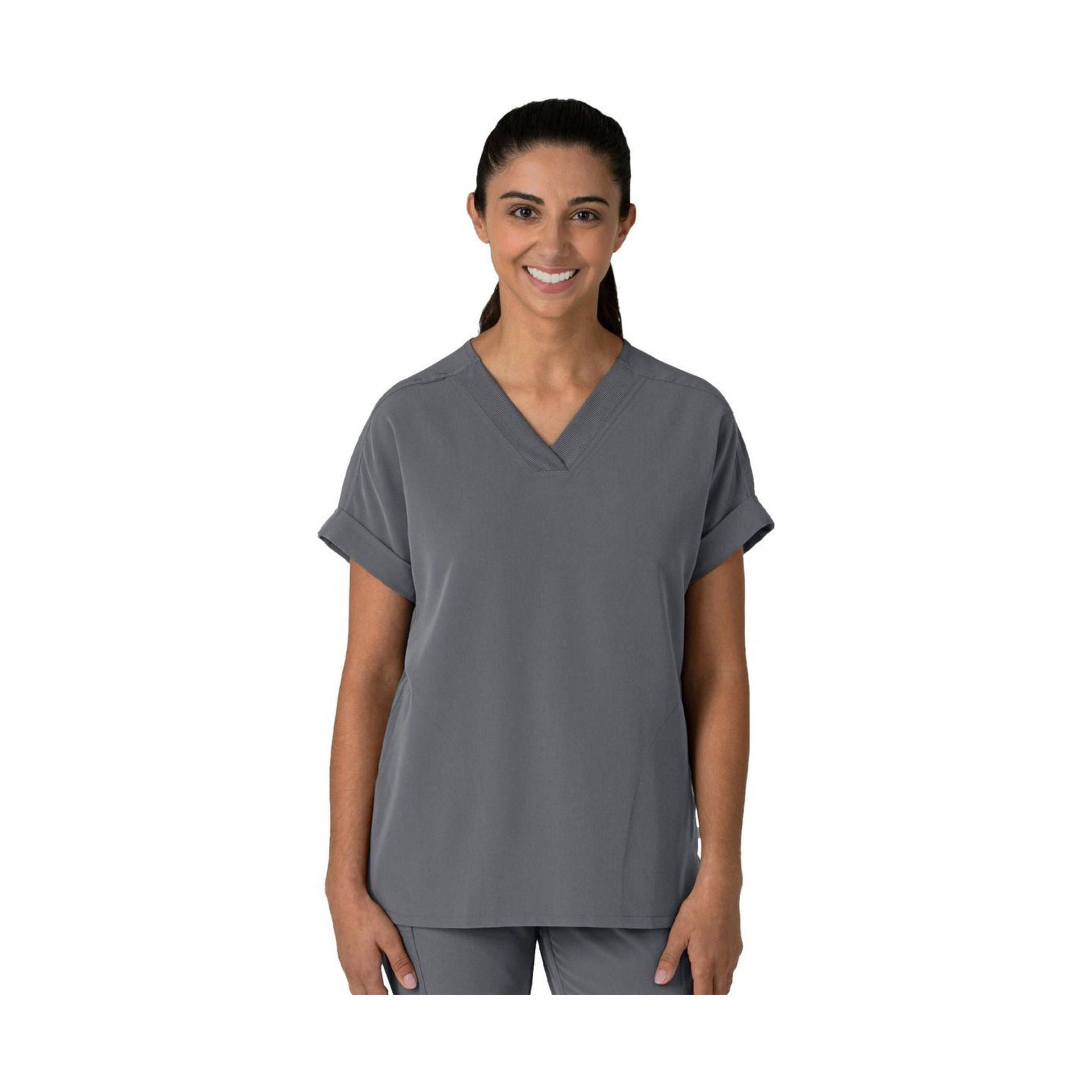 Wink Women's Drop Shoulder Boxy Scrub Top - Pewter by Lenny's Shoe & Apparel