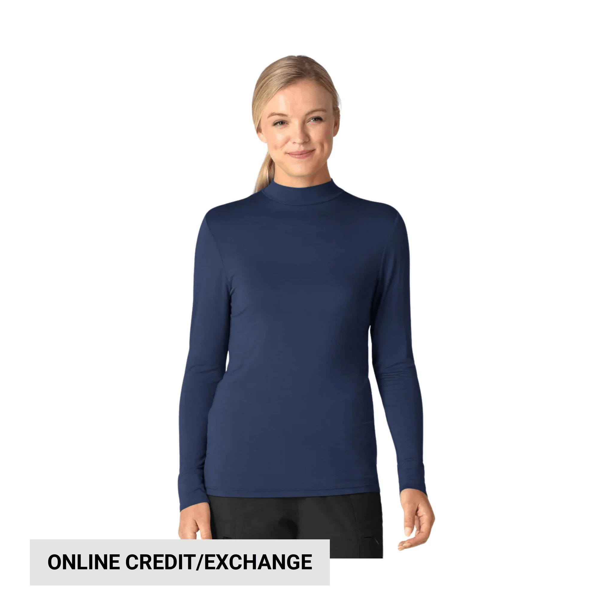 Wink Women's Long Sleeve Mock Neck Silky Tee - Navy by Lenny's Shoe & Apparel