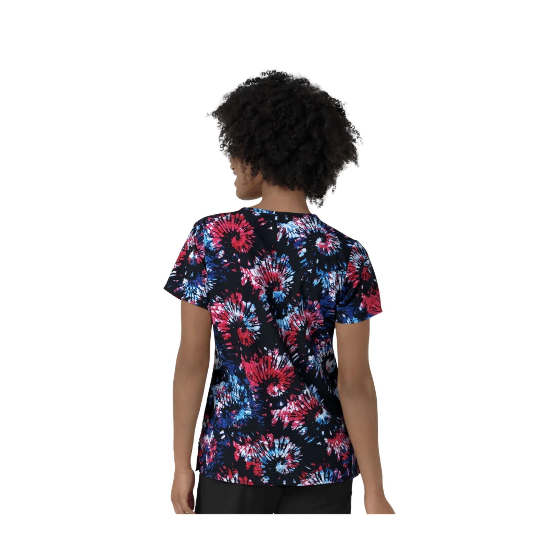 Wink Women's V Neck Border Print Scrub Top - Freedom Sparkle Black by Lenny's Shoe & Apparel