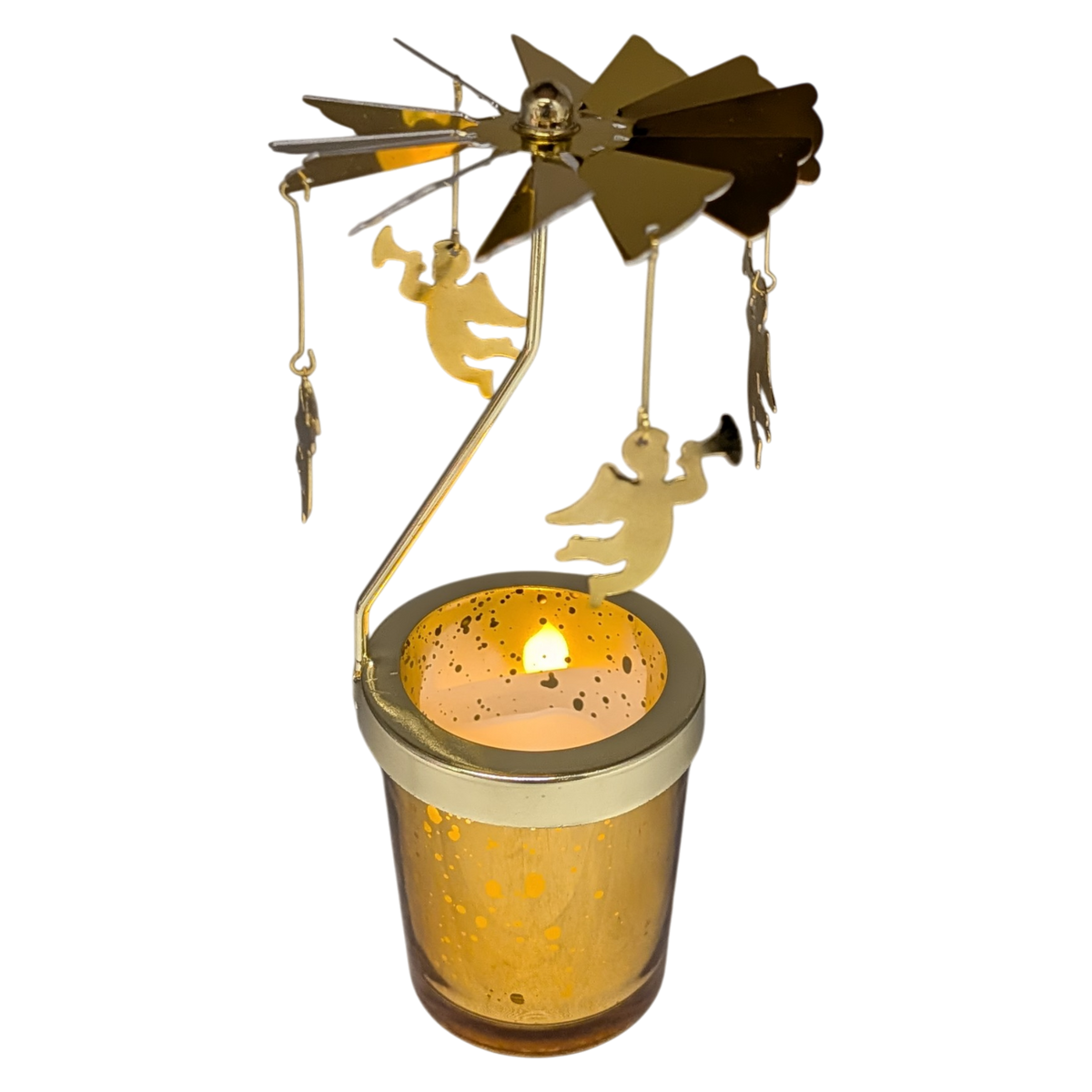Starry Sky Rotating Candle Holder - Gold with Cherub Dangles