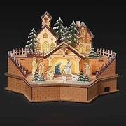 Wooden Nativity Scene with LED Lighting