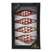 Krebs Value Glass Ornament 4 pack - Red & White Diamond Drop