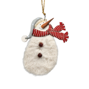 Wood and Fur Snowman Ornament - Grey Snow Hat
