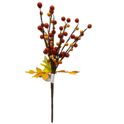 Two Tone Orange Berry Spray  With Autumn Leaves 10  Inch