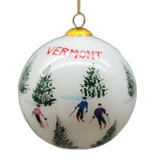Hand Painted Glass Globe Ornament - Skiing The Glades, Vermont