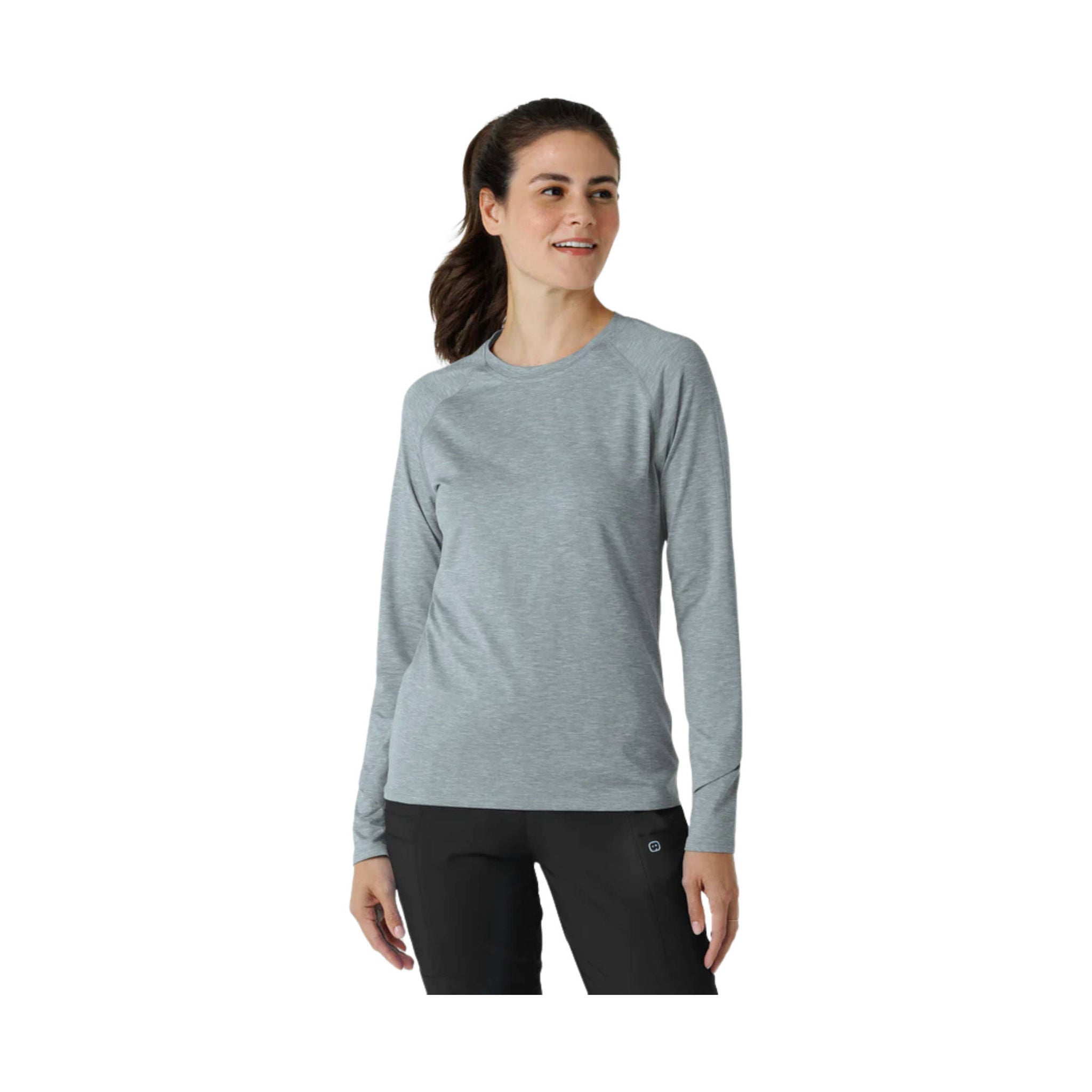 Wink Women's Watch Window Long Sleeve Underscrub Top - Pewter Heather by Lenny's Shoe & Apparel