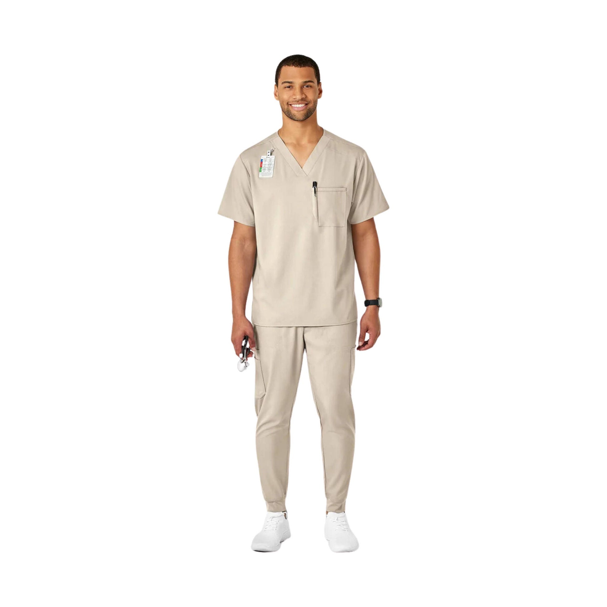 Wink Men's Pro V Neck Scrub Top - Khaki by Lenny's Shoe & Apparel