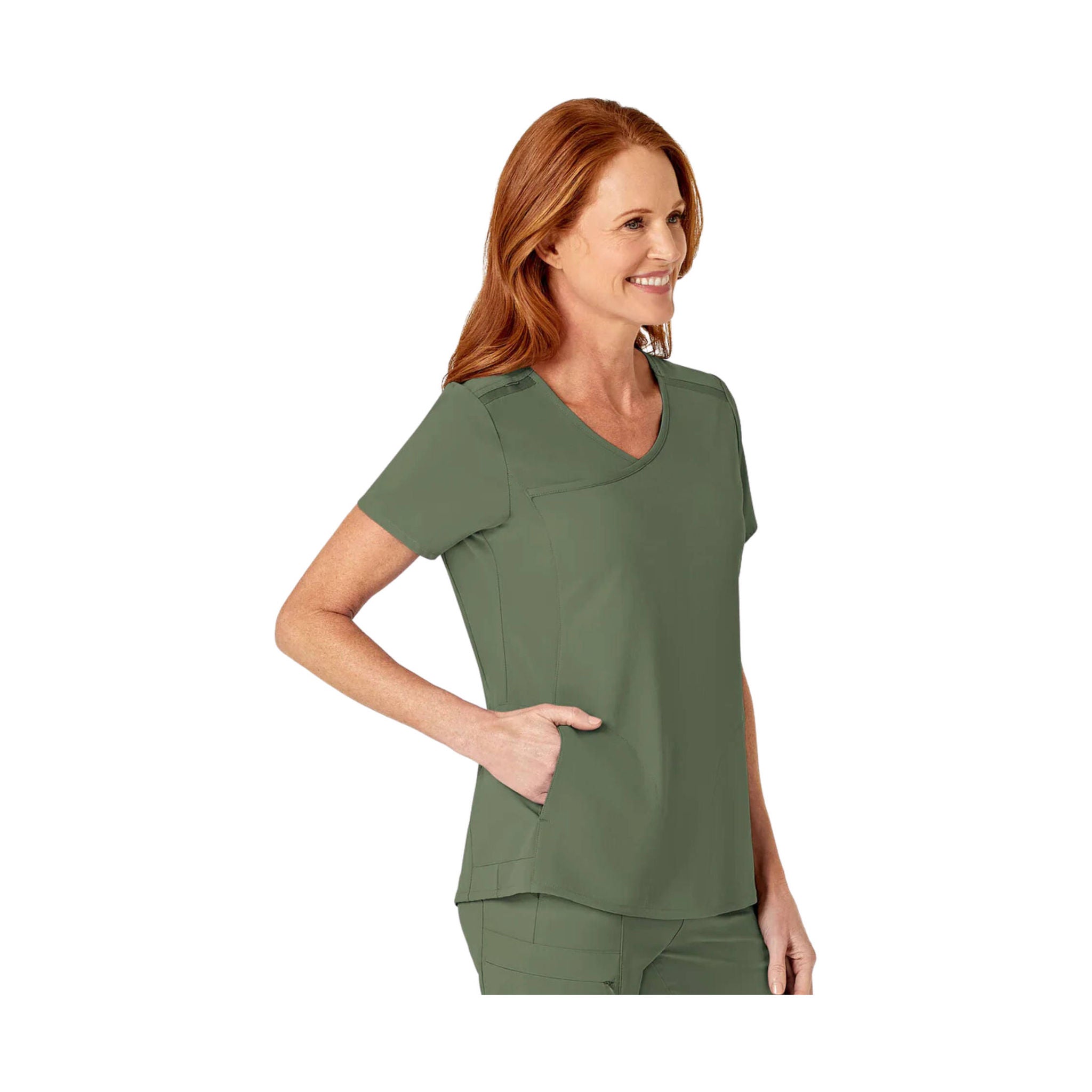 Wink Renew Women's Mock Wrap Scrub Top - Olive by Lenny's Shoe & Apparel