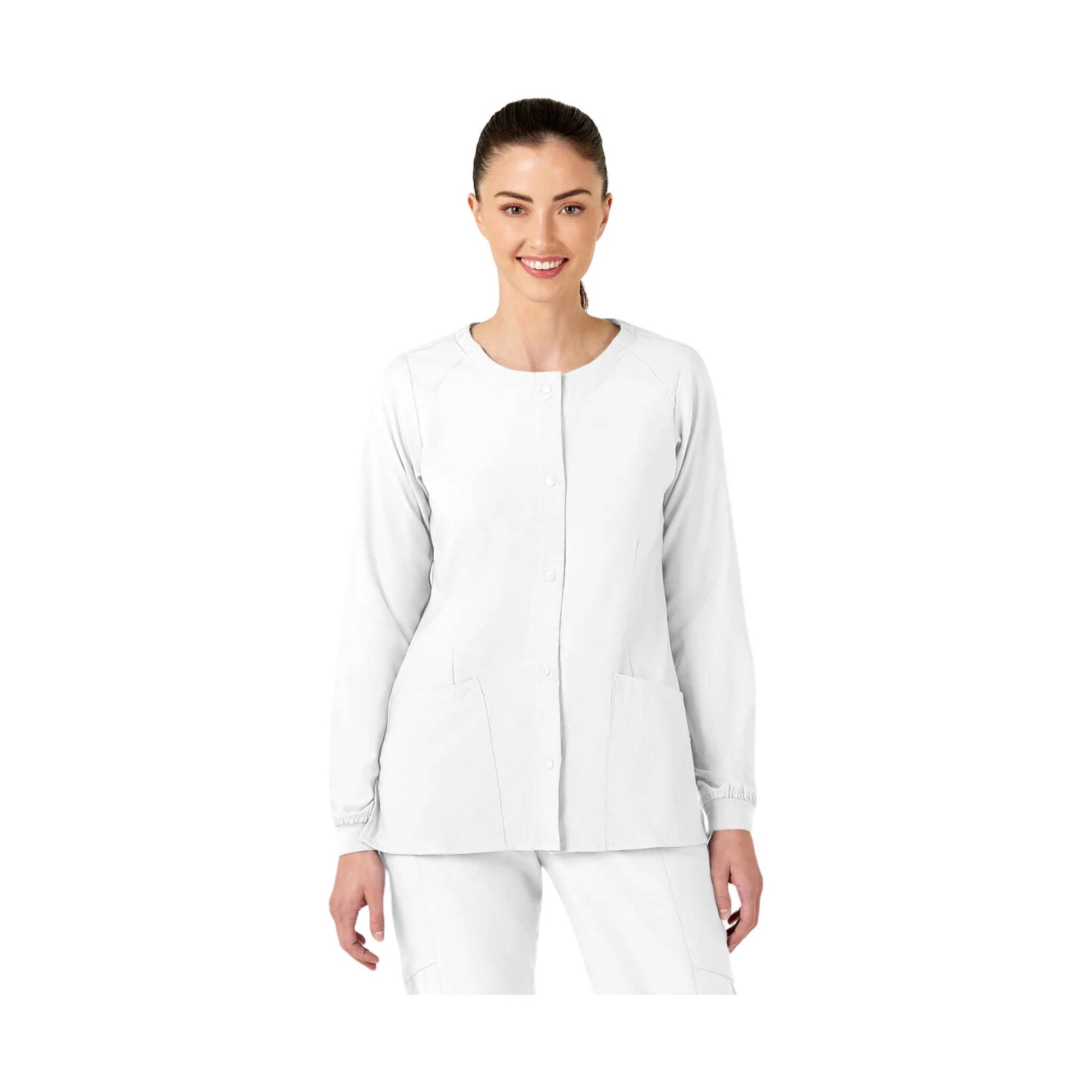 Wink Women's Crew Neck Warm Up Scrub Jacket - White by Lenny's Shoe & Apparel
