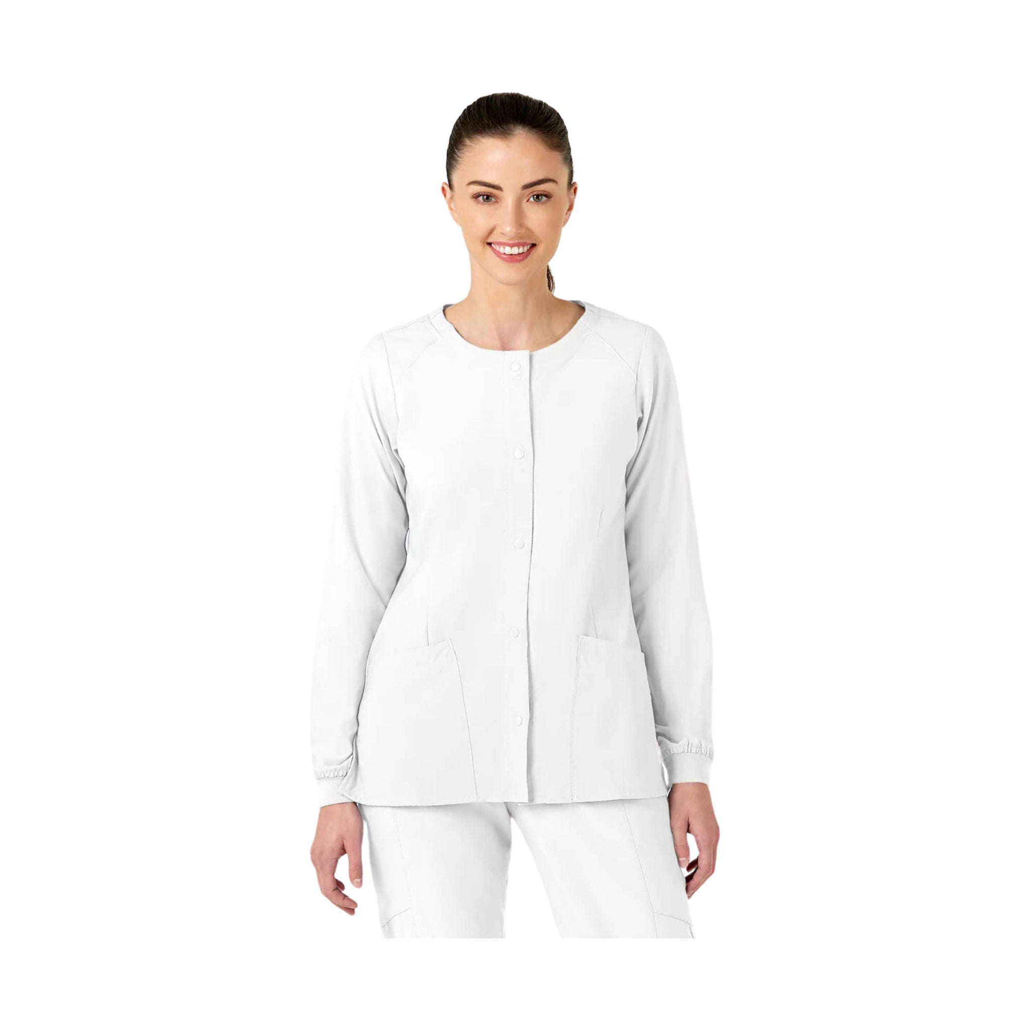 Wink Women's Crew Neck Warm Up Scrub Jacket - White by Lenny's Shoe & Apparel