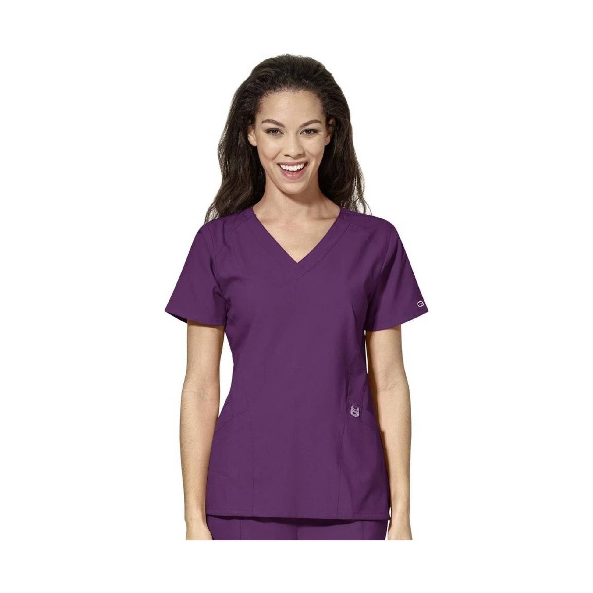 Wink Women's Stylized V Neck Scrub Top - Eggplant by Lenny's Shoe & Apparel