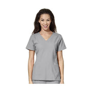 Wink Women's Stylized V Neck Scrub Top - Grey by Lenny's Shoe & Apparel