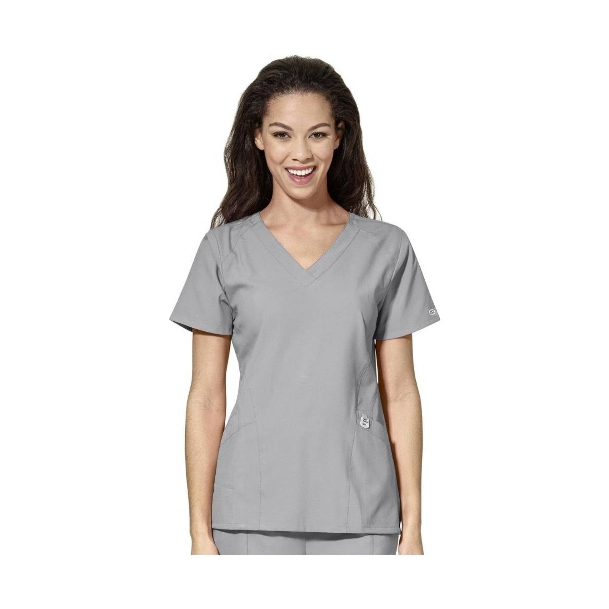 Wink Women's Stylized V Neck Scrub Top - Grey by Lenny's Shoe & Apparel